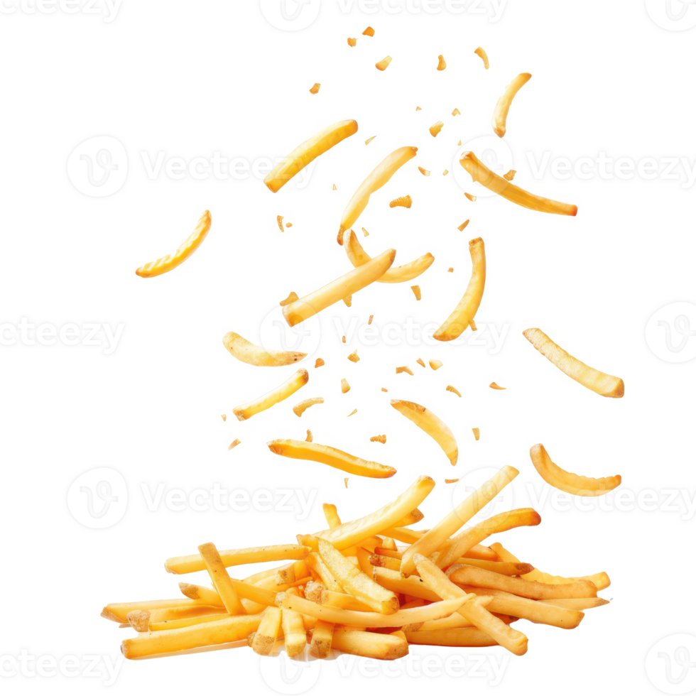 french fries falling on a transparent background png