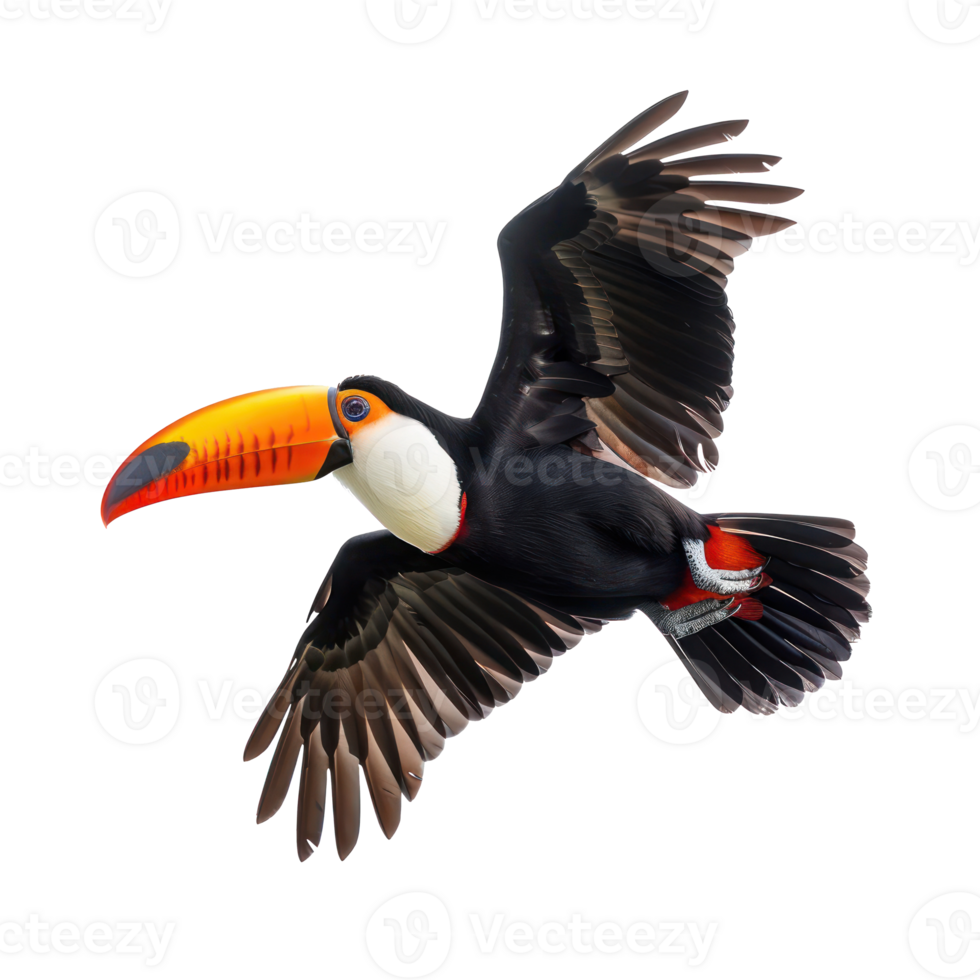 Toucan bird fly full body isolate on transparent background png