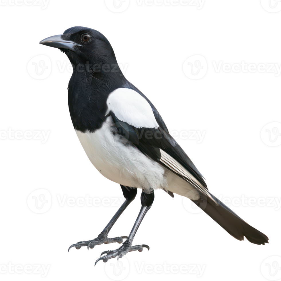 Magpie bird side view full body isolate on transparent background png