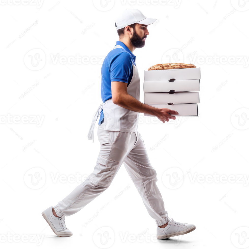 a man carrying pizza boxes on his back png