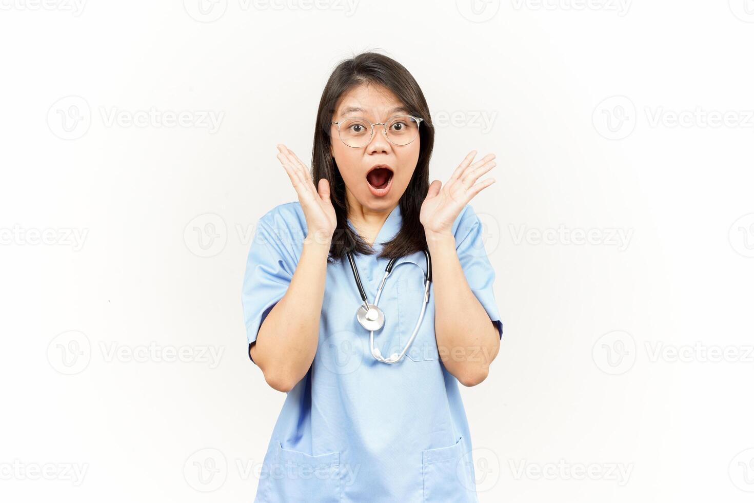 WOW and Shocked Face Expression Of Asian Young Doctor Isolated On White Background photo