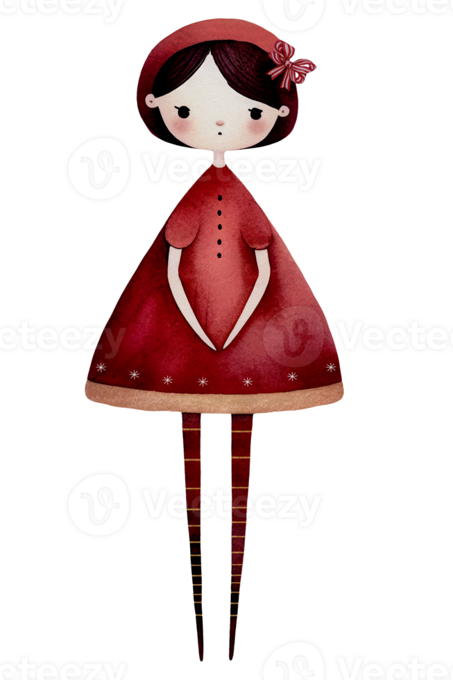 A watercolor illustration of a girl in a red dress png