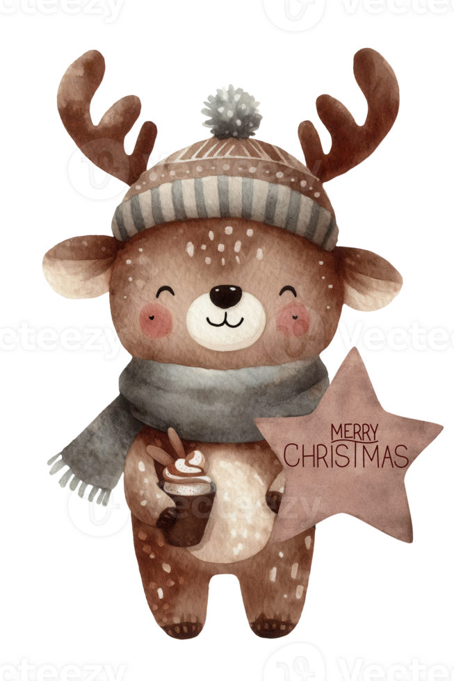 Christmas reindeer with a star and a hat png