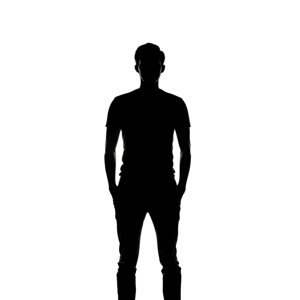 Silhouette of a man standing confidently against a transparent background png