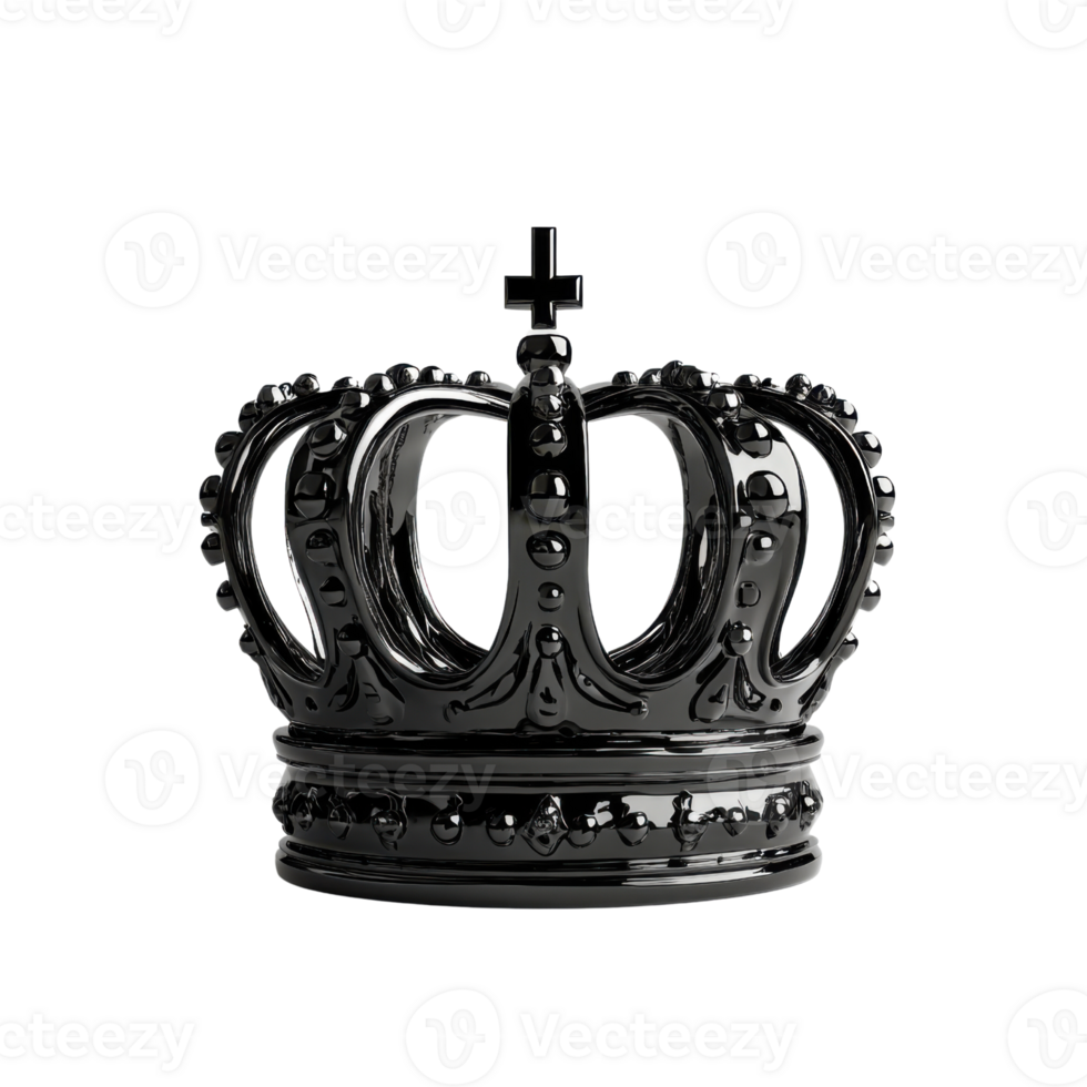 Black decorative crown with intricate detailing on a white background, symbolizing royalty and elegance png