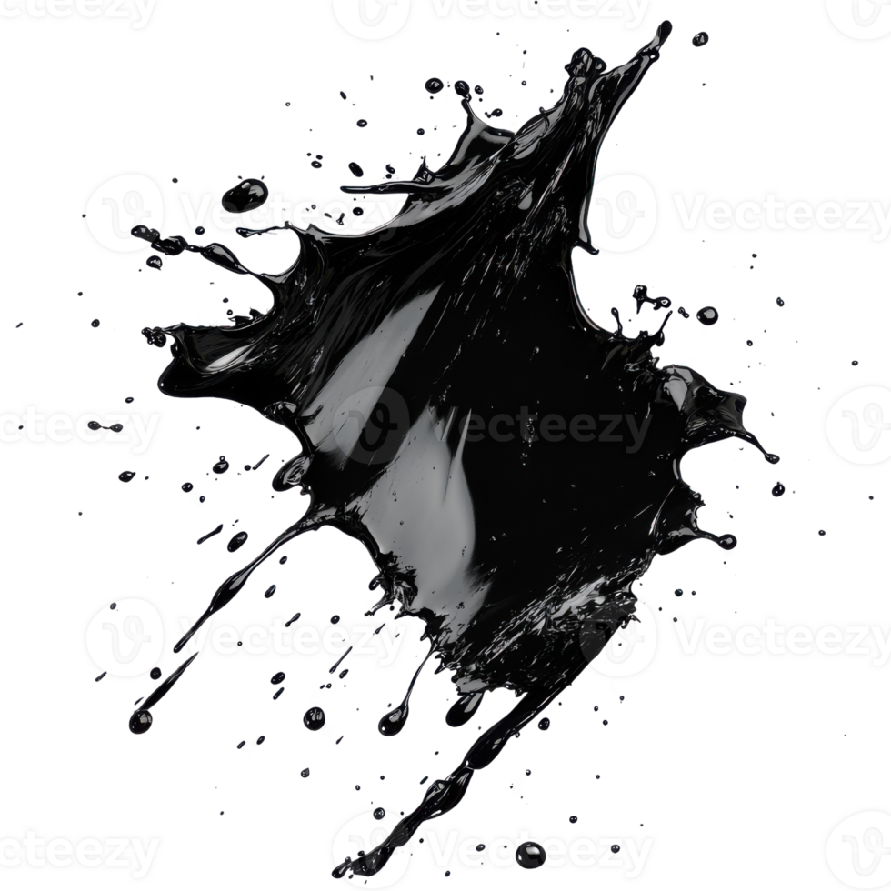 Black ink splash on white background creating dynamic abstract pattern png