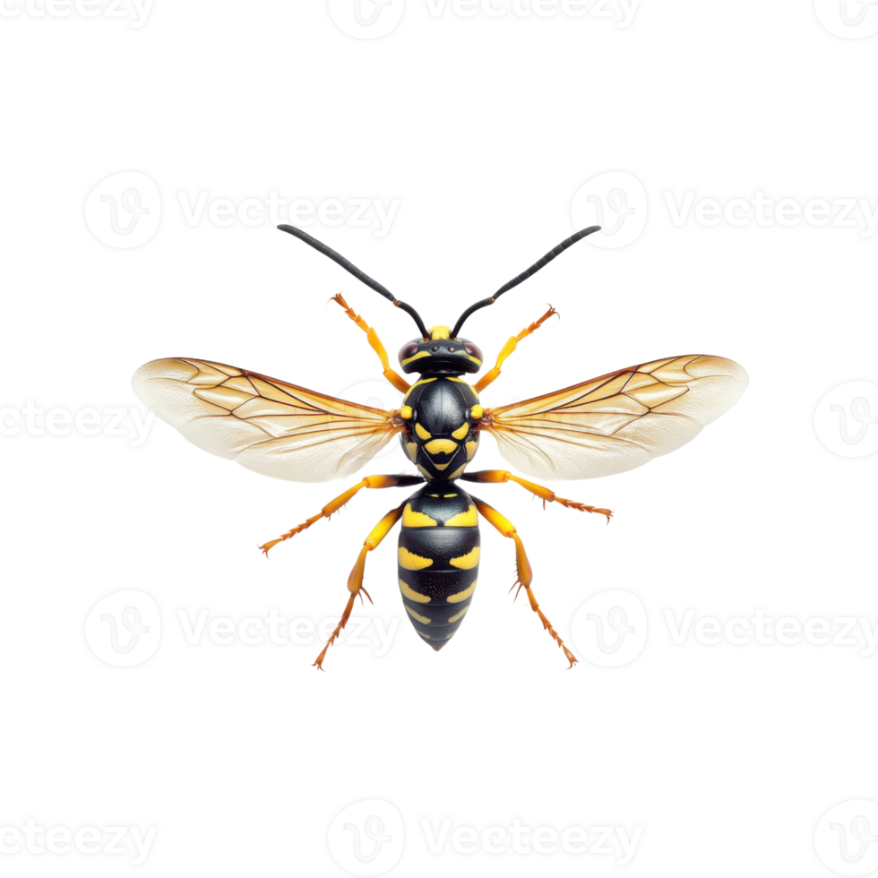 Detailed close-up of a yellow jacket wasp on a white background in macro photography png