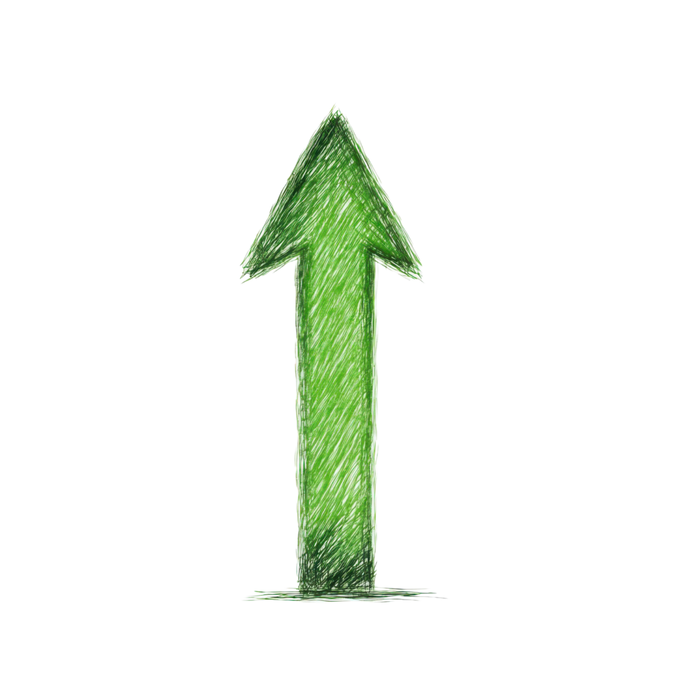Green hand-drawn arrow pointing upwards indicating growth and progress png