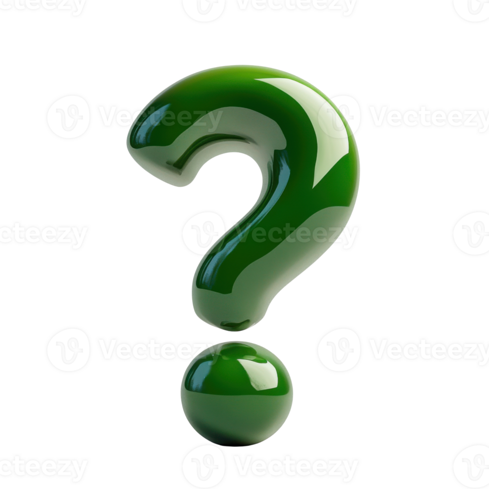 Large green glossy question mark in minimalist bright setting png