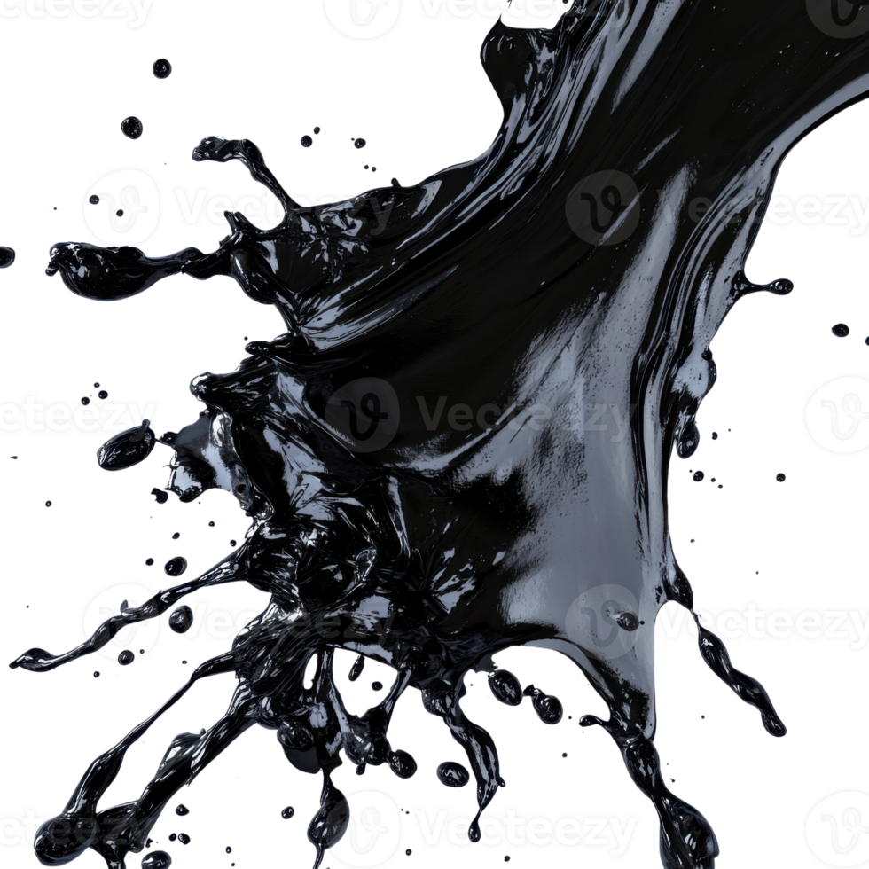 Dynamic black liquid splash on white background in high-speed motion png