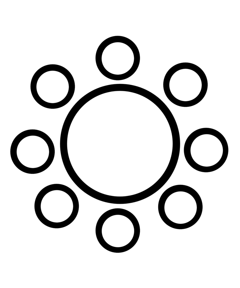 A black and white icon of a circle with white dots png