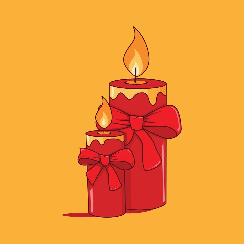 Two red candles with bows on a yellow background vector