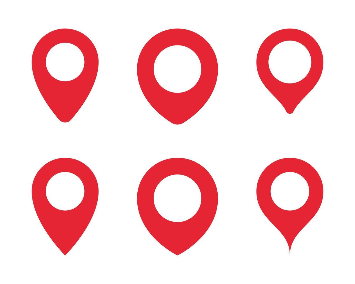 Map pointer icon set in flat style. Red place marker sign symbol vector
