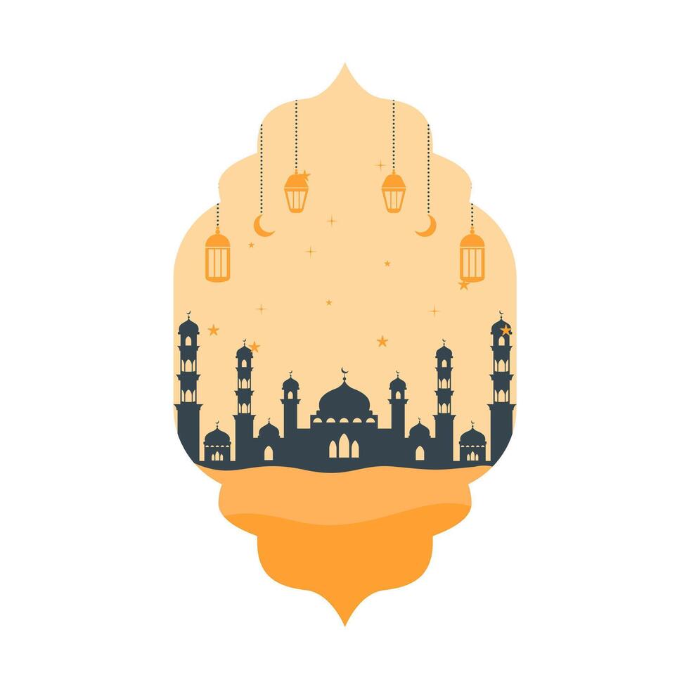 Islamic Boho Design Frame with Mosque Silhouette and Night Sky vector