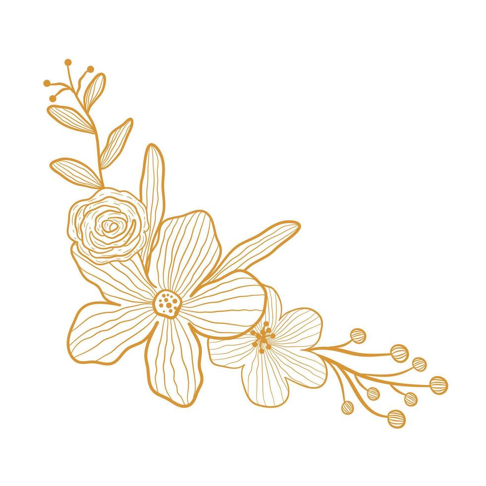 Golden Line Art Floral in Luxury Elegant Style vector