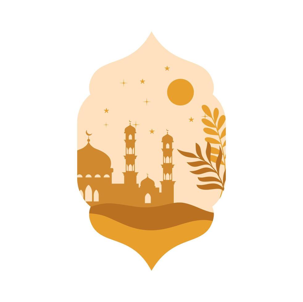Islamic Oriental Frame with Mosque Silhouette in Boho Design Style vector