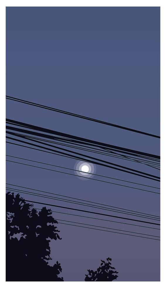 Moonlight silhouette of tree, illustration for background design. vector