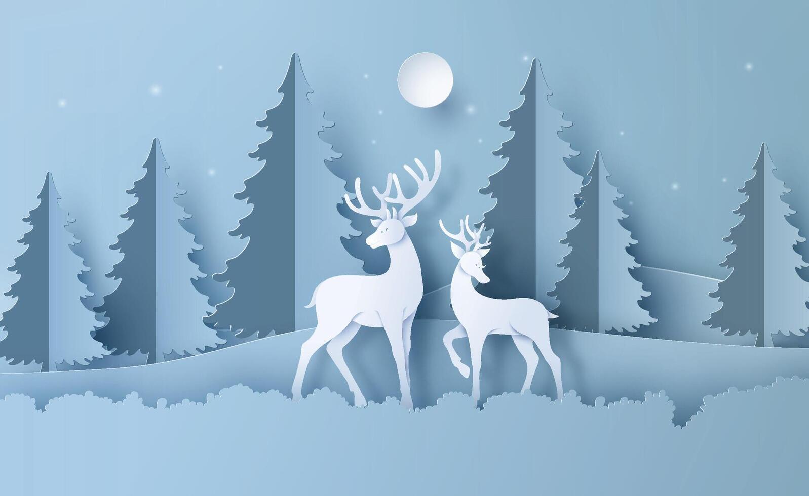 Deer in forest with snow. vector