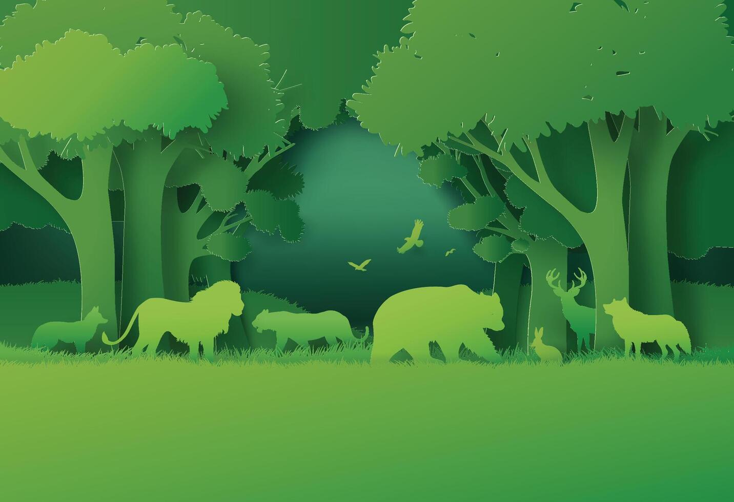 Wildlife in Green Forest vector