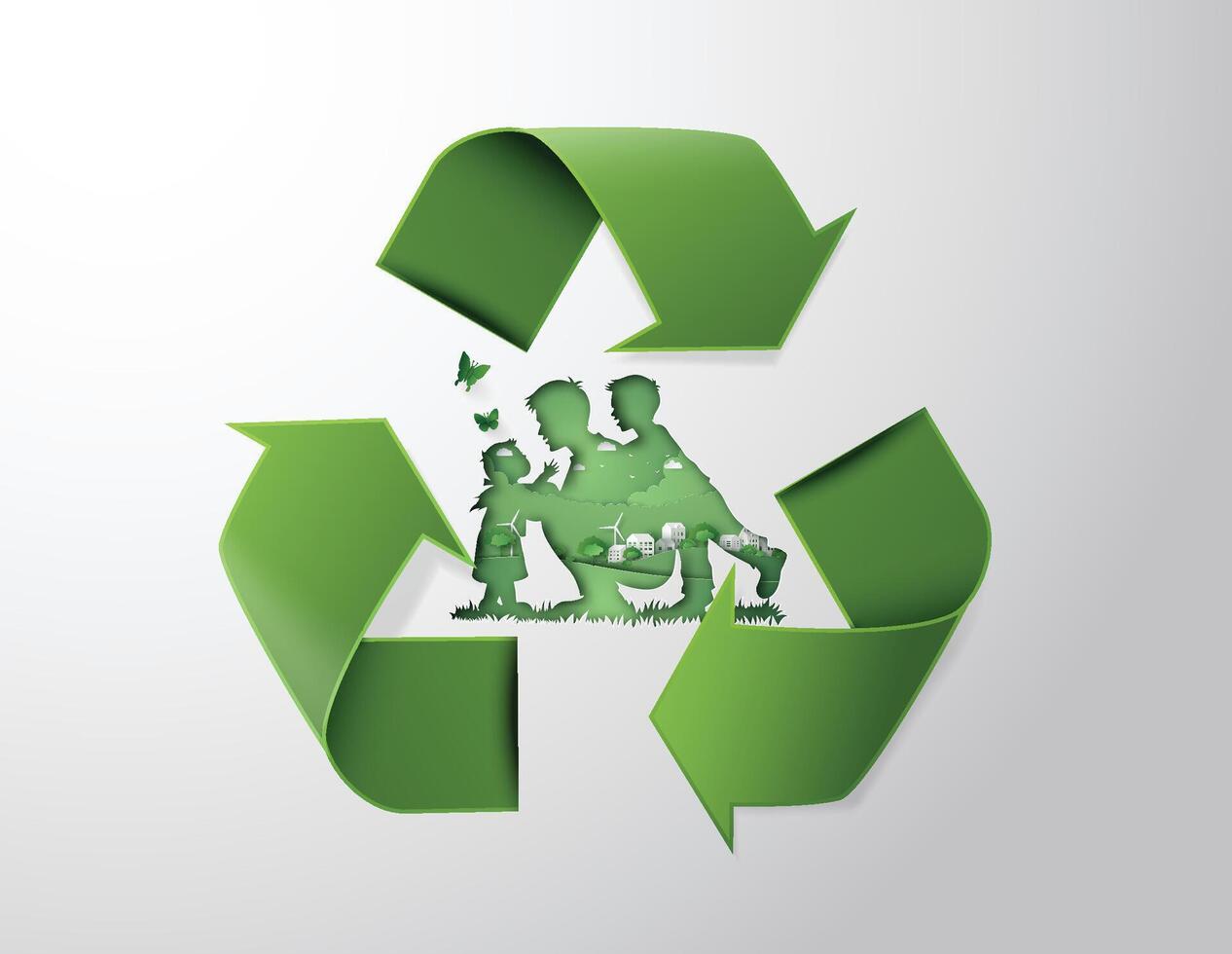 green recycle logo and family vector