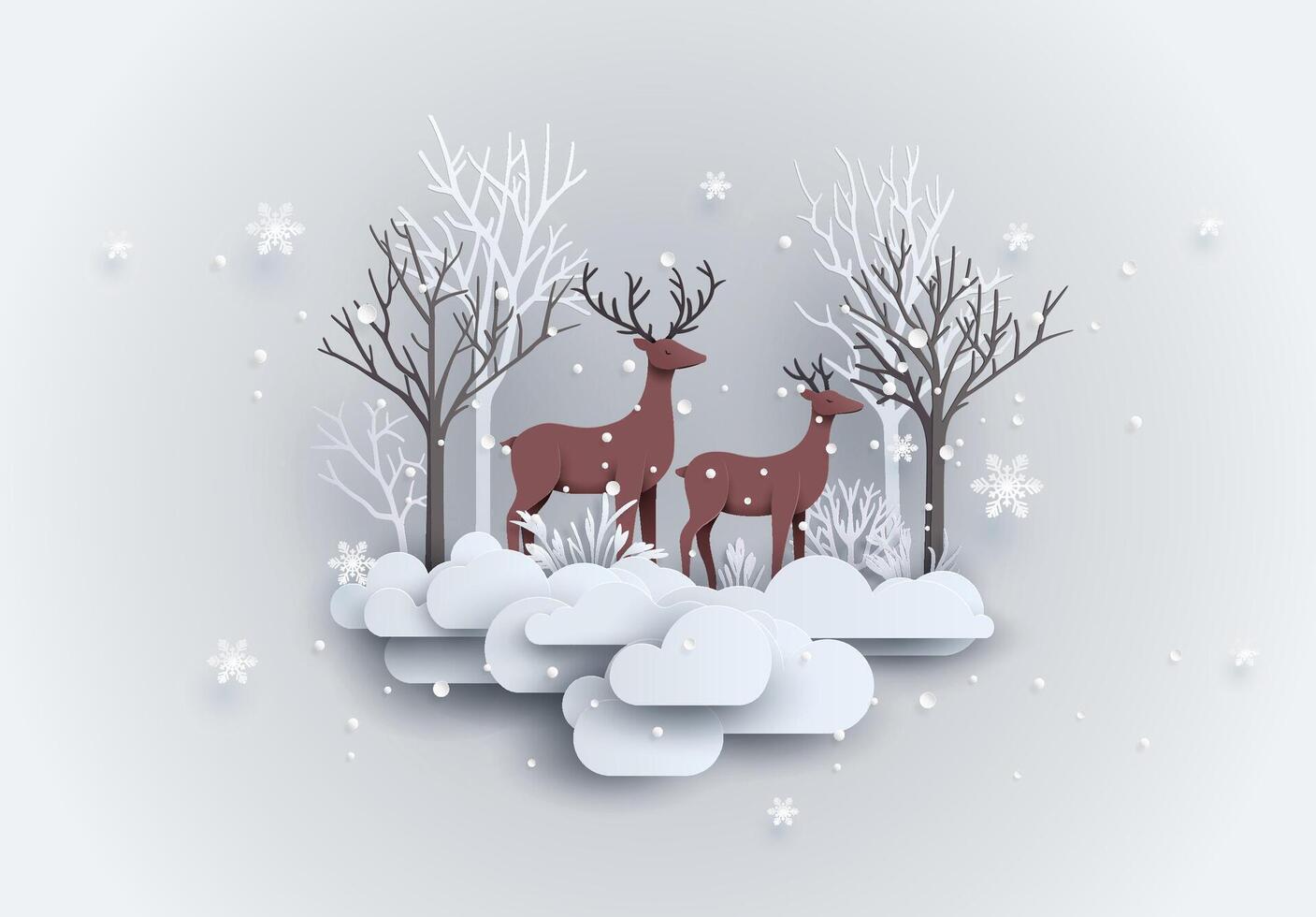 Deer in forest with snow. vector