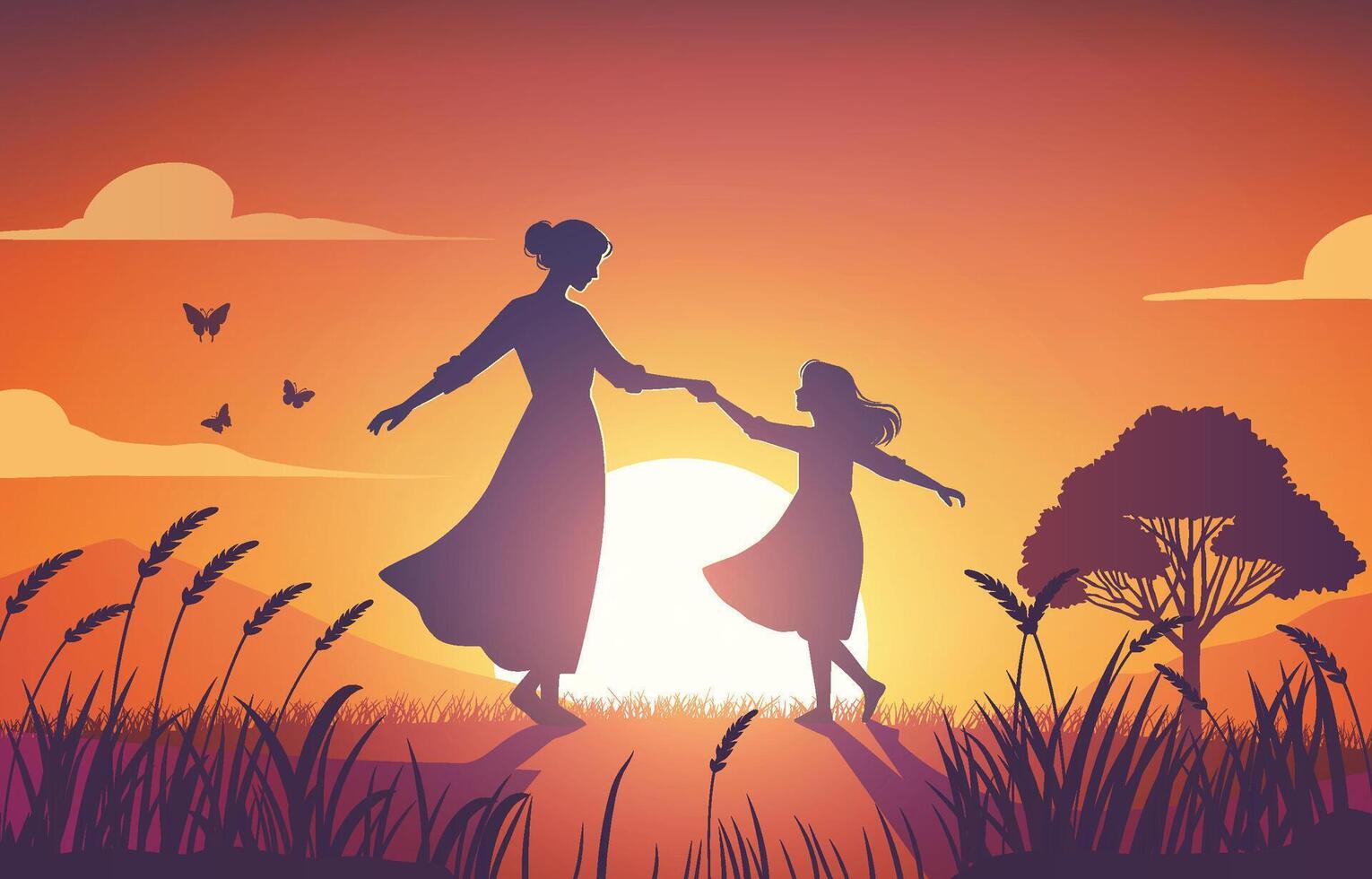 Warm evening in the arms of mother and child vector