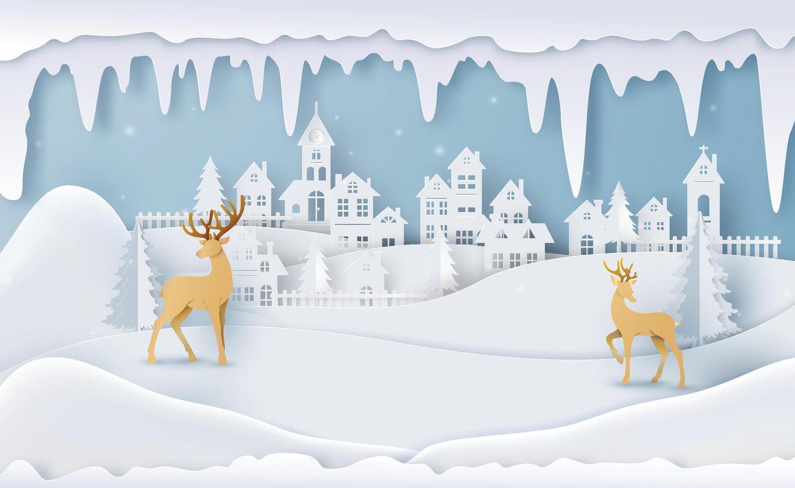 reindeer couple in a rural village vector