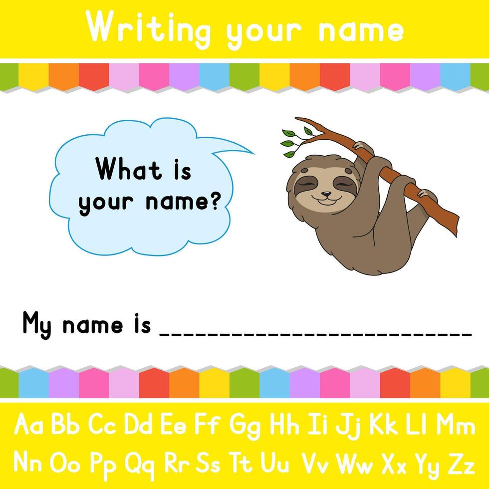 Writing your name. Educational activity worksheet for kids and toddlers. Game for children. illustration. vector