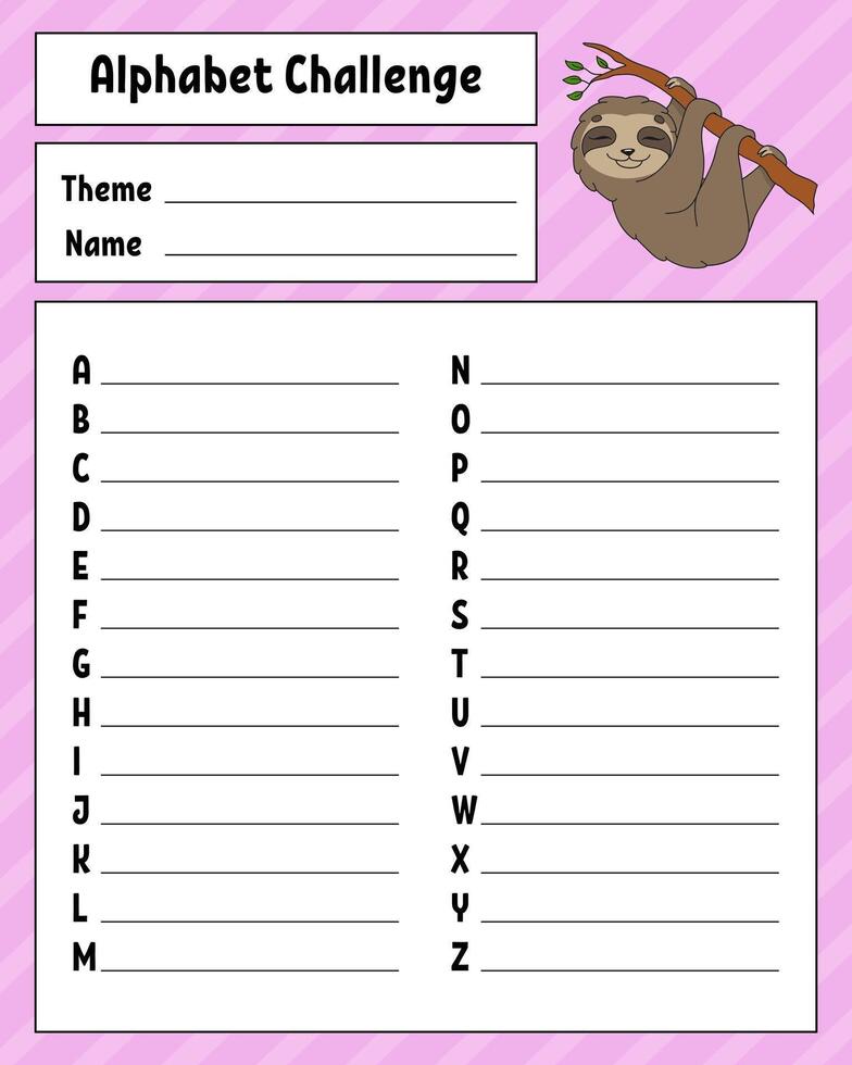 Alphabet challenge. Educational activity worksheet for kids and toddlers. Game for children. illustration. vector