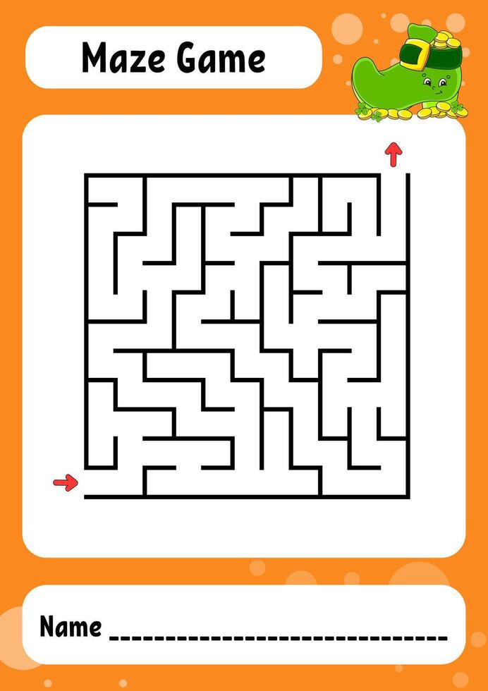 Square maze. Game for kids. Funny labyrinth. Education developing worksheet. Activity page. Puzzle for children. cartoon . Riddle for preschool. Logical conundrum. illustration. vector