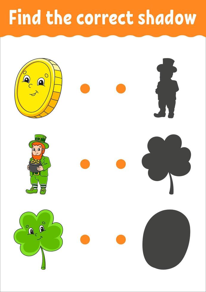 Find the correct shadow. Education developing worksheet. Matching game for kids. Color activity page. Puzzle for children. Cute character. illustration. vector