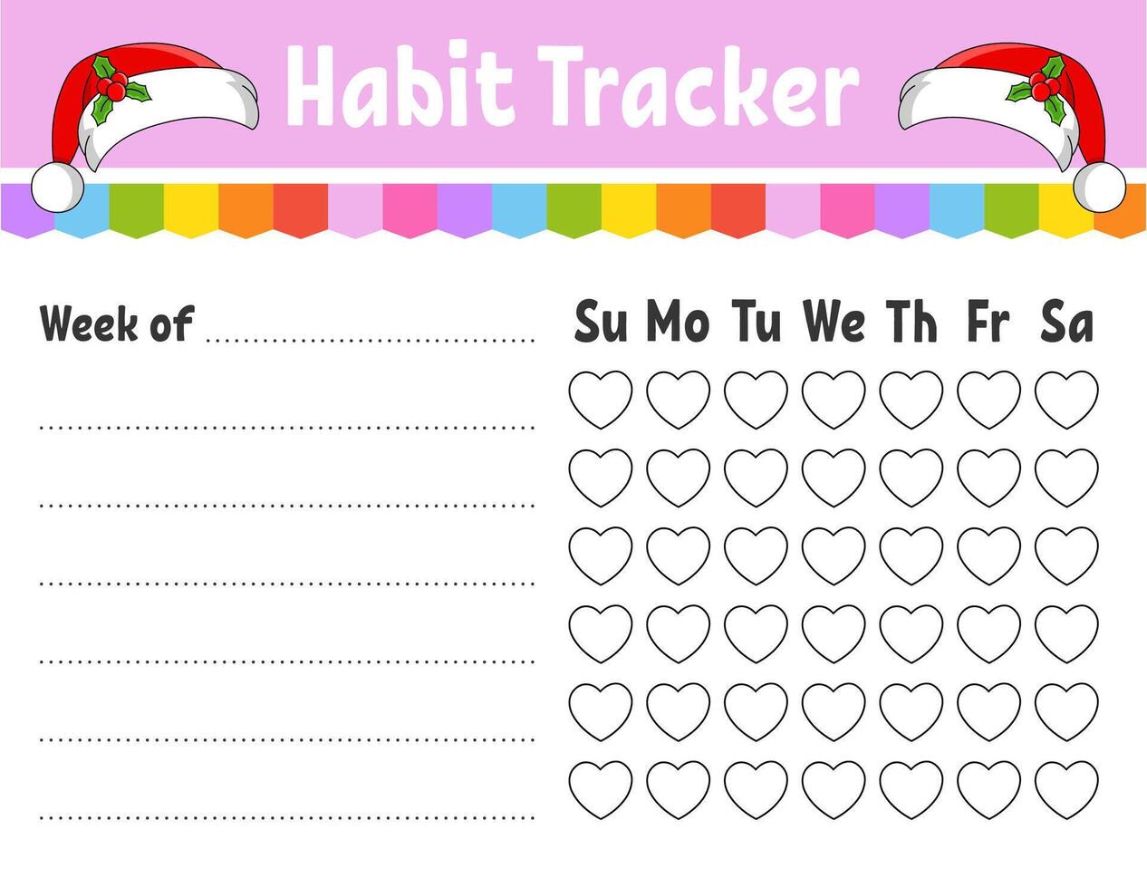 Habit tracker for kids. Sheet template for printing. With cute character. illustration. vector