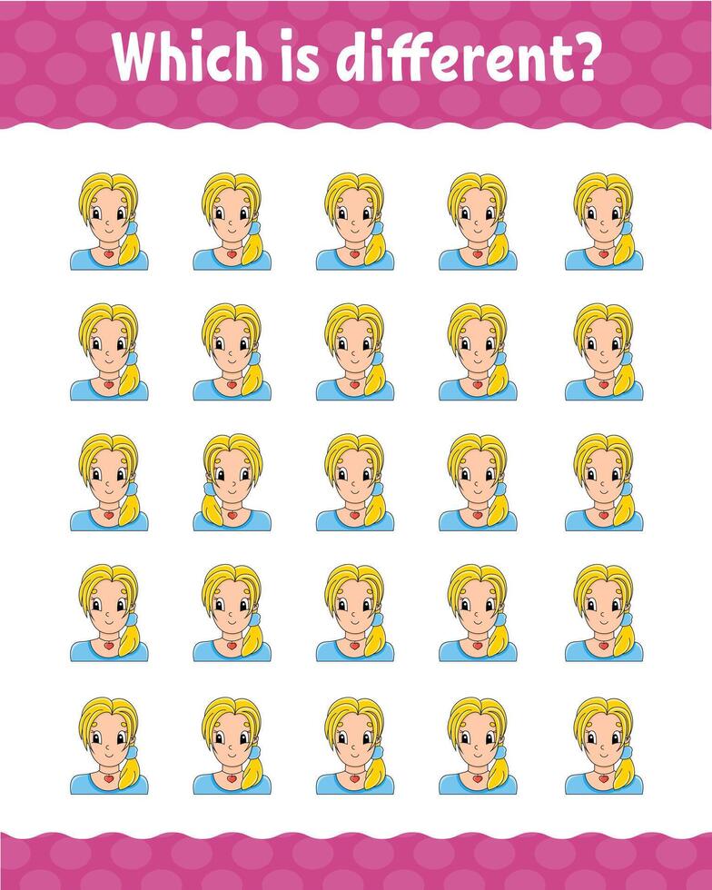 Which is different. Education developing worksheet for kids. Activity page. Cartoon . illustration. vector