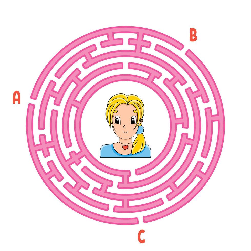 Circle maze. Game for kids. Puzzle for children. Round labyrinth conundrum. Find the right path. Education worksheet. illustration. vector
