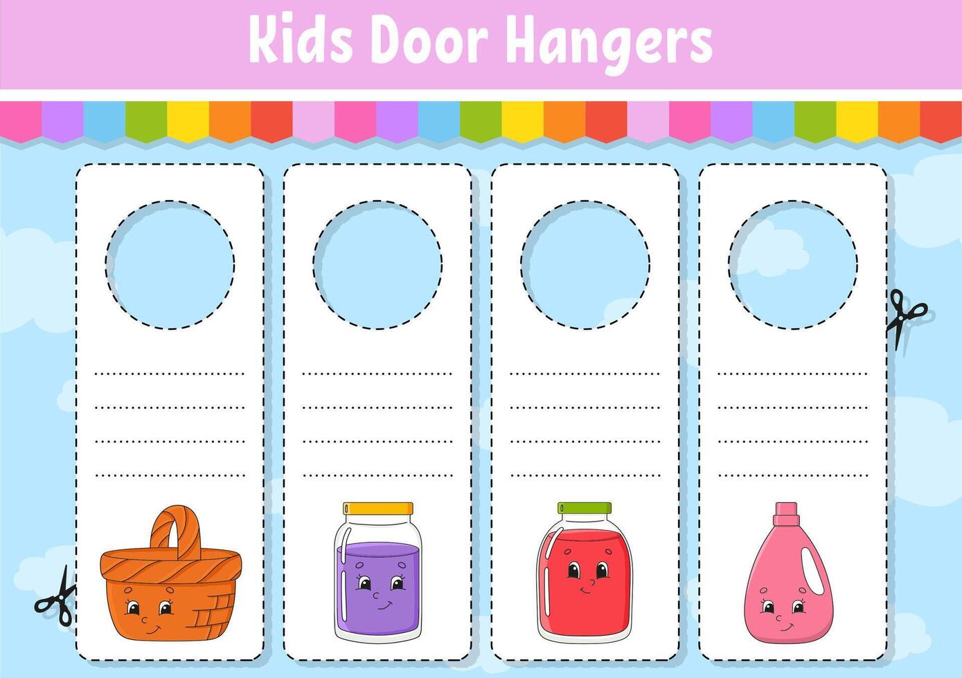 Door hangers. Cute cartoon characters. Sign printable. Kids . On doorknobs. Tag template. illustration. vector