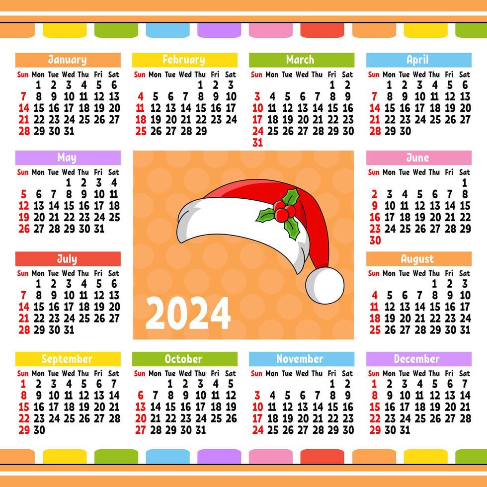 Calendar for 2024 with a cute character. Fun and bright design. Cartoon . illustration. vector