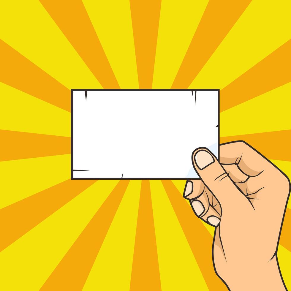 Hand hold paper card pop art comics style illustrations vector