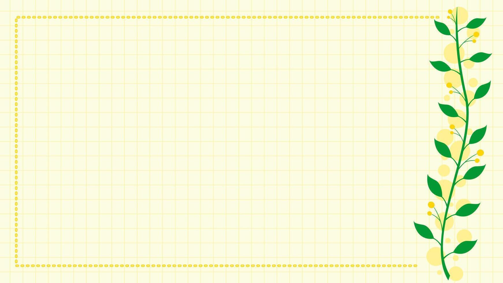 a yellow frame with green leaves and flowers vector