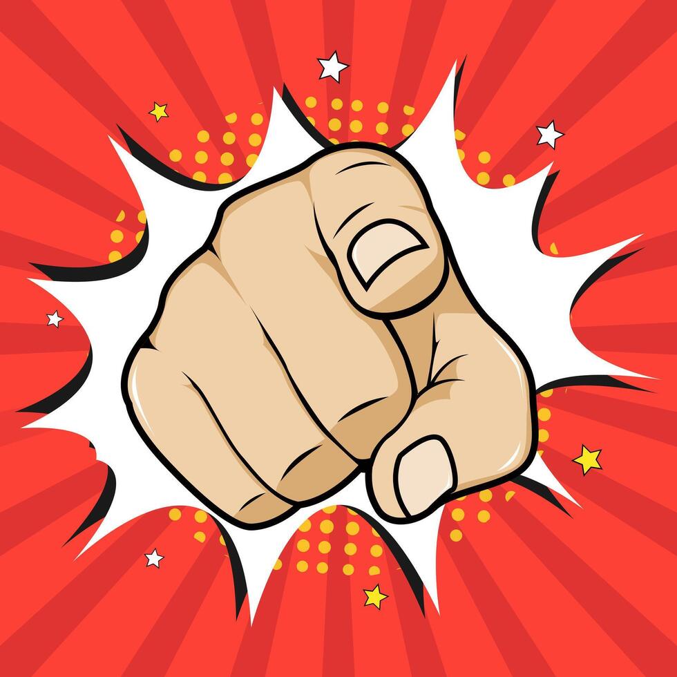 a cartoon hand pointing at the camera vector