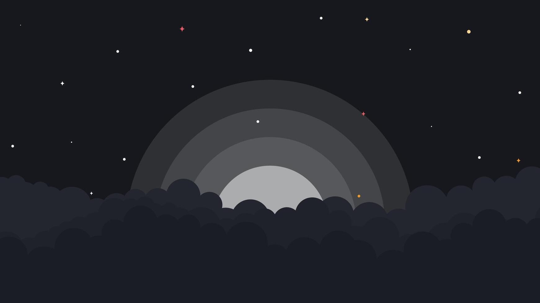 a dark night sky with a rainbow and stars vector