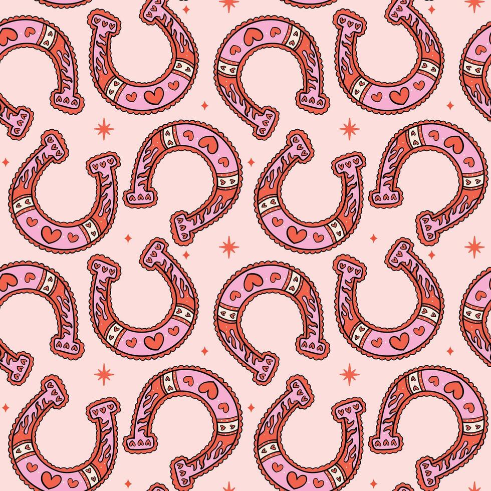 Retro Valentine Seamless Pattern Cowboy Horseshoes isolated on background vector