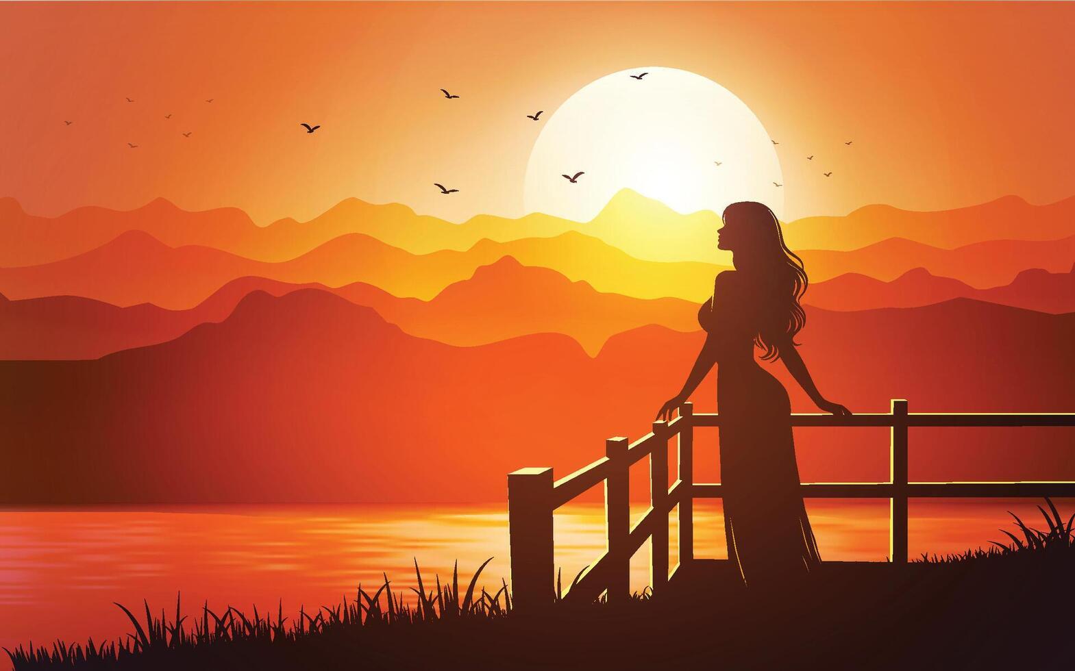 Beautiful Woman at Sunset vector