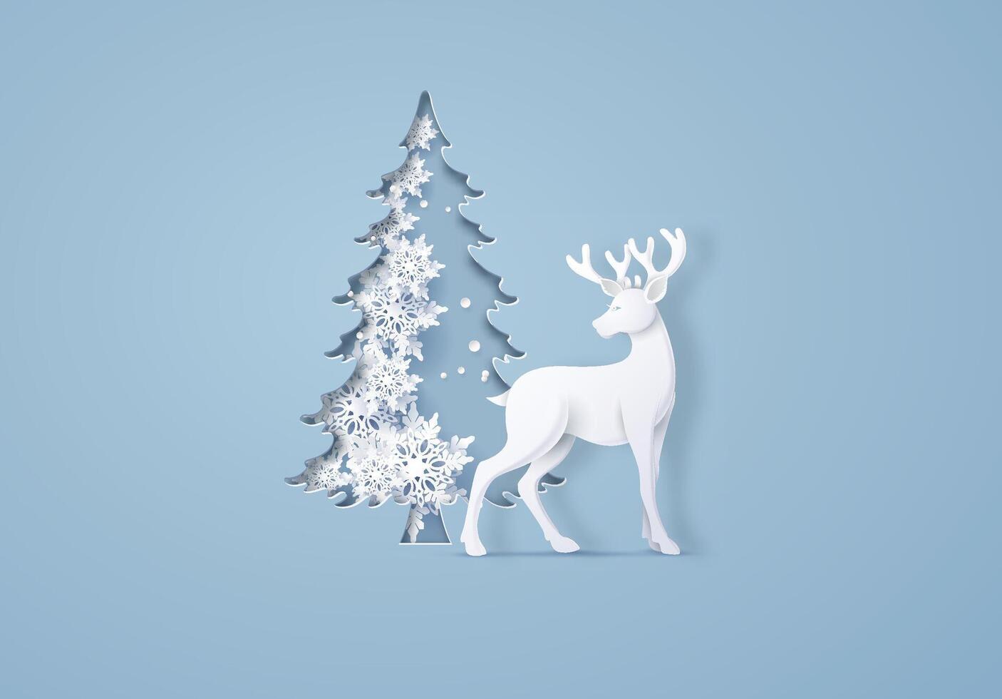 Reindeer with christmas tree vector