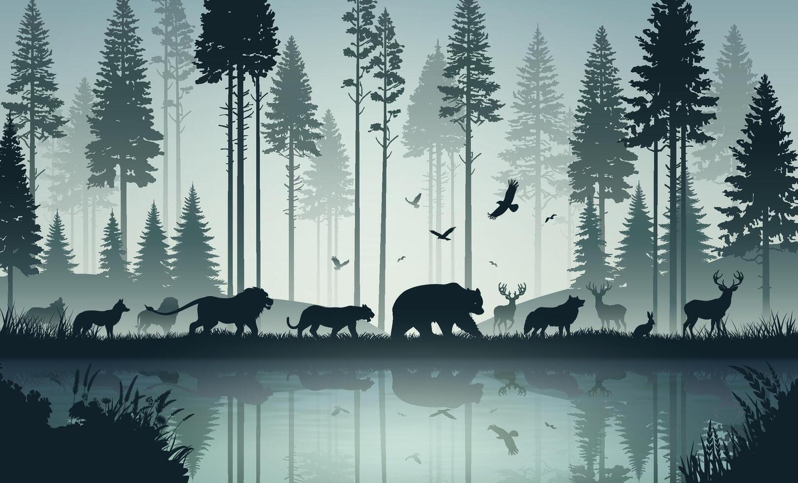 Wildlife Harmony in the Forest vector