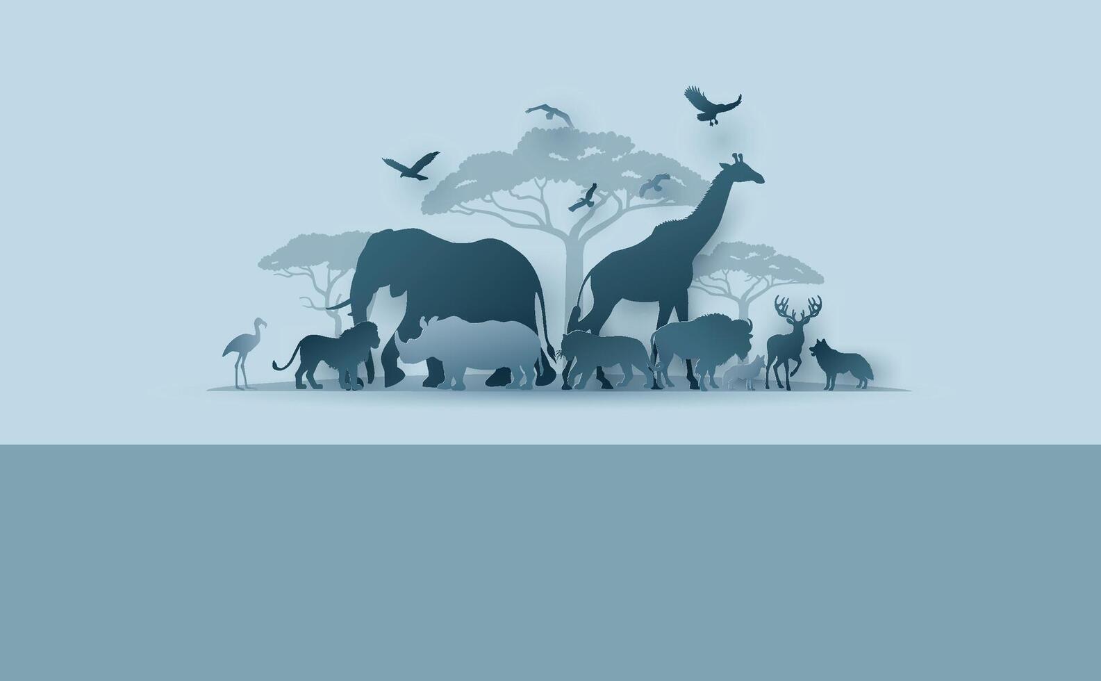 Wildlife Safari Scene in Paper Cut Art vector