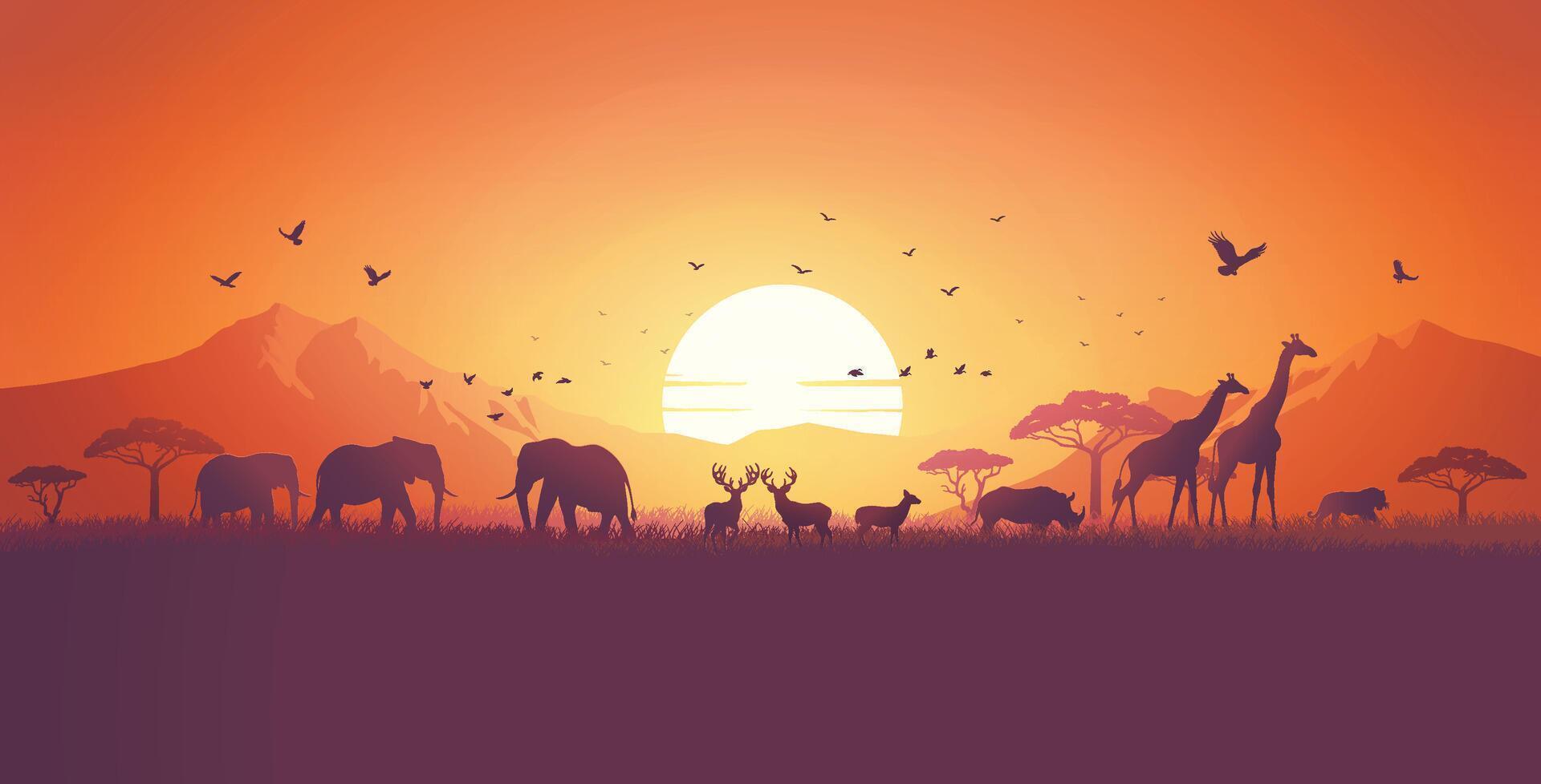 Sunset Safari, Wildlife in Harmony vector
