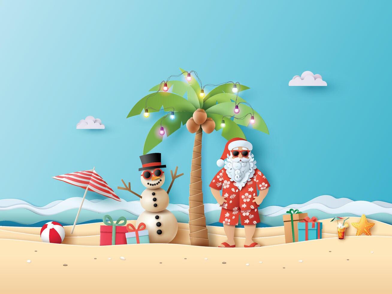 Tropical Christmas Celebration on the Beach vector