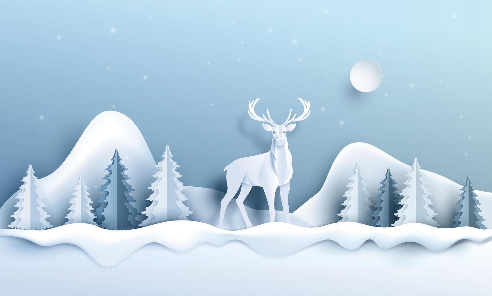 Reindeer with christmas tree and snow vector