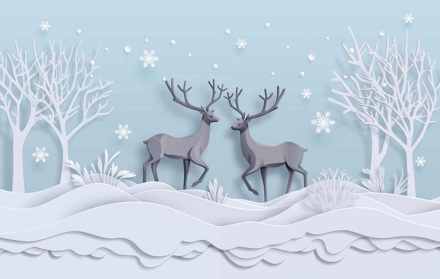 Deer in forest with snow. vector