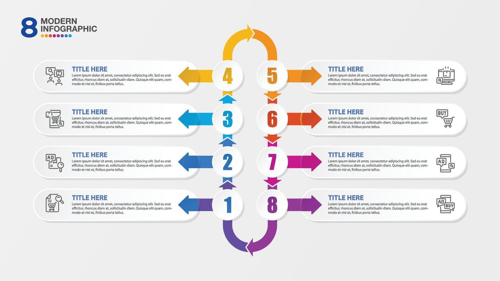 Modern infographic with 8 steps for presentation. vector
